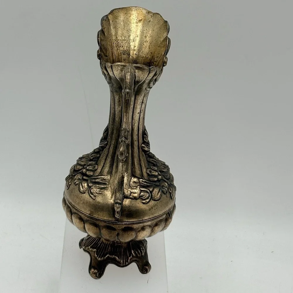 Vintage Solid Brass Ornate  Floral Vase Pitcher Made in Italy 7